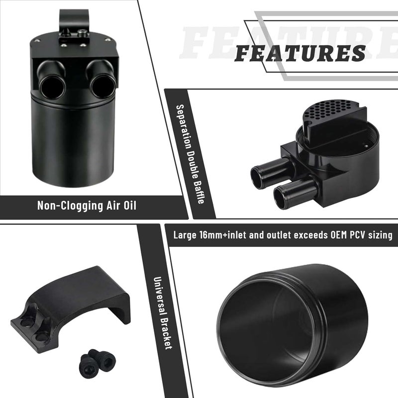 BOMLING Aluminum Alloy Oil Catch Can Reservior 300ml Automotive Replacement Catch Can Breather Tank Kit Compatible with BMW N54 335i 135i E90 E92 E82 2006 2007 2008 2009 2010,Black - Image 4